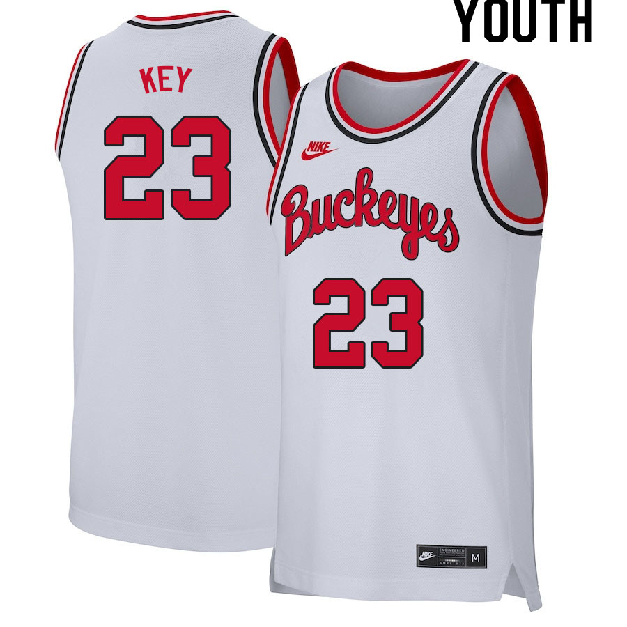 Youth #23 Zed Key Ohio State Buckeyes College Basketball Jerseys Sale-Retro White
